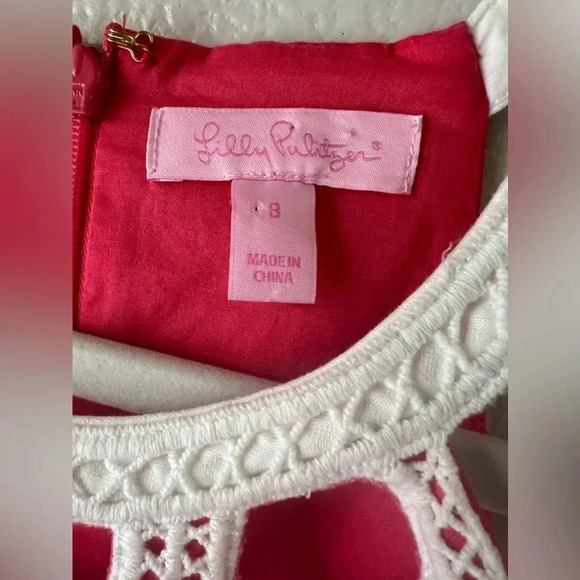Lilly Pulitzer Annabelle Honeycomb Halter Top Island Coral white neckline sz 8 - Picture 3 of 8